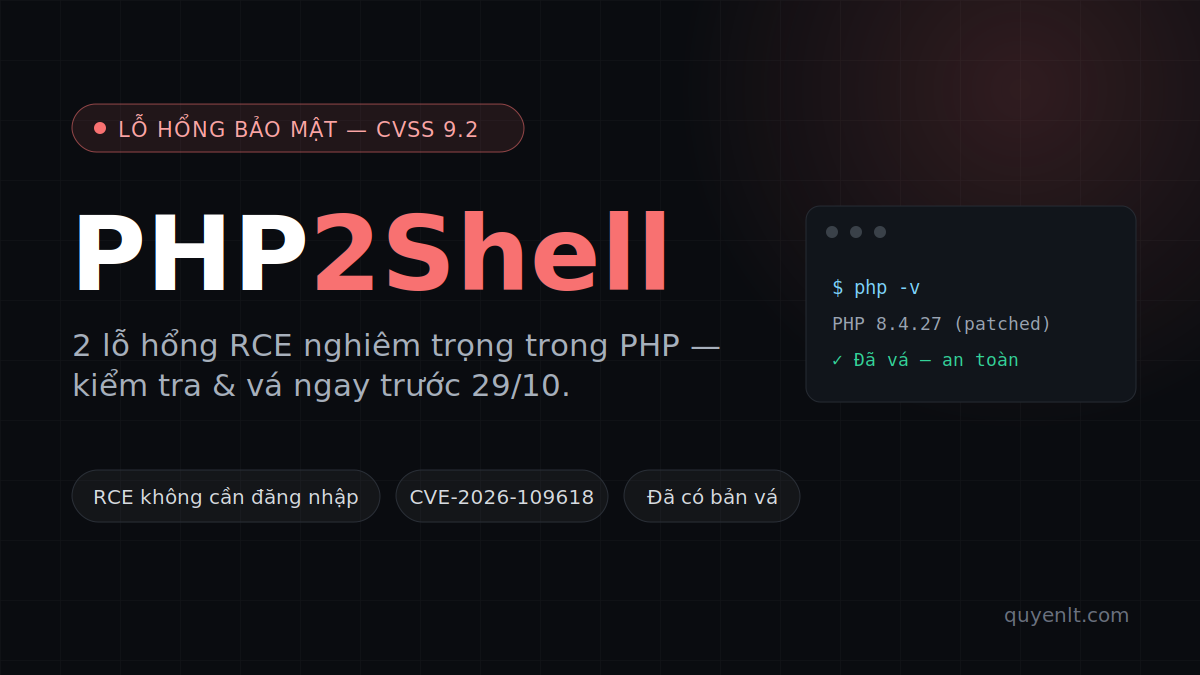 PHP2Shell: 2 lỗ hổng RCE nghiêm trọng CVE-2026-109618 & CVE-2026-109619 — Kiểm tra và vá ngay trước 29/10