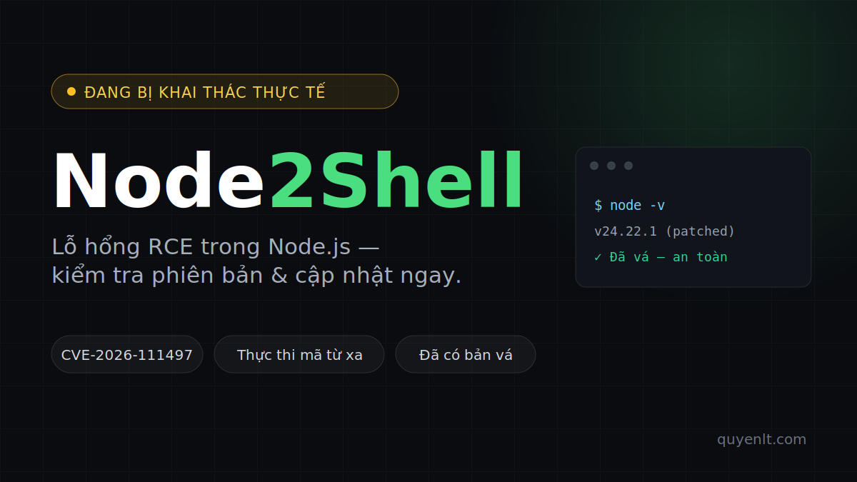 Node2Shell CVE-2026-111497: Lỗ hổng RCE trong Node.js đã bị khai thác — Kiểm tra và vá ngay